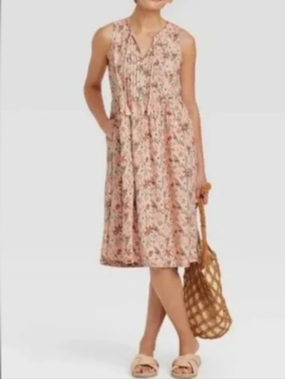 Universal Thread Sleeveless Floral Linen Blend Tie Front Dress New With Tags